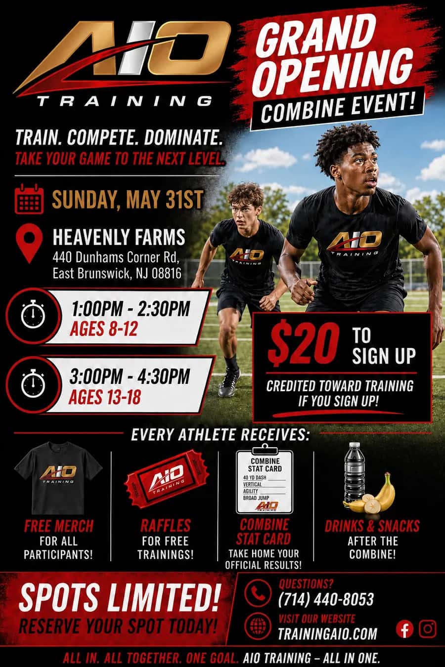 AIO Training Grand Opening Combine Event flyer